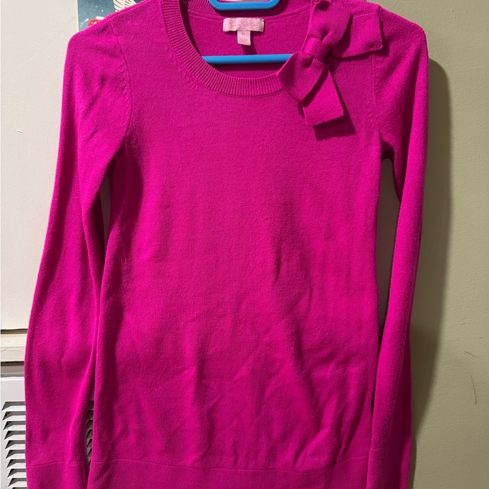 Lilly Pulitzer Hot Pink sweater with bow, XS.